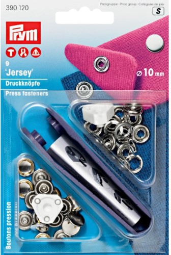 Prym Jersey Snaps 10mm silver cap with tools 9pc