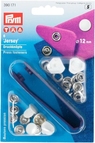 Prym Jersey Snaps 12mm white cap with tools 6pc
