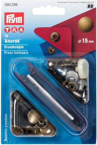Prym Non-sew snaps fasteners ANORAK brass 15mm antique brass
