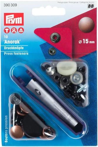 Prym Anorak Snaps 15mm antique copper with tools 10 pcs