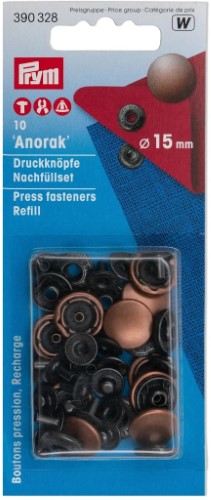 Prym Anorak Snaps 15mm refill antique copper 10pc