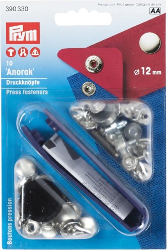 Prym Anorak Snaps 12mm silver with tools 10pc
