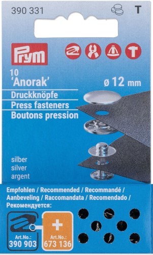 Prym Anorak Snaps 12mm refill silver 10pc