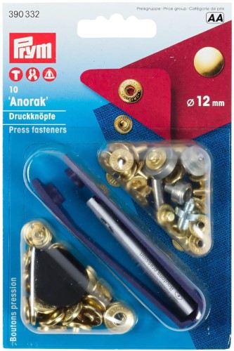Prym Anorak Snaps 12mm gold with tools 10 Sets