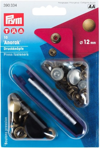 Prym Anorak Snaps 12mm antique brass with tools 10pc