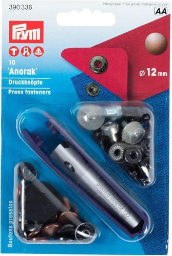 Prym Anorak Snaps 12mm antique copper with tools 10pc