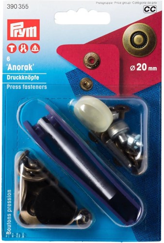 Prym Anorak Snaps 20mm antique brass Wheel with tools 6pc