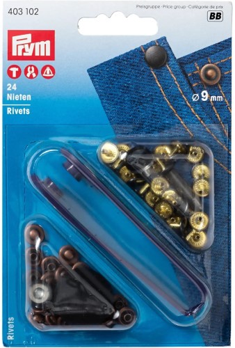 Prym Rivets 9mm antique copper/black oxidized with tools 24pc