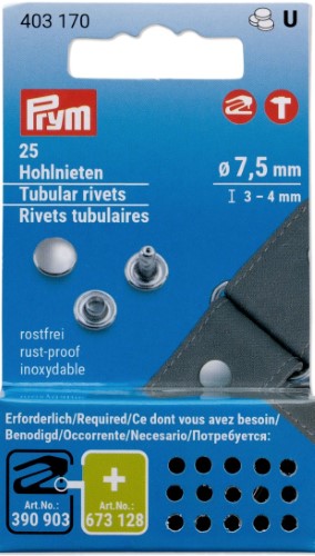 Prym Tubular Rivets Refill, 7.5mm, 25 pcs