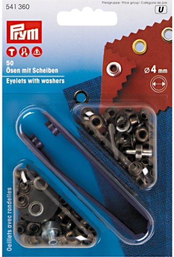 Prym Eyelets with washers 4mm antique brass with tools 50pc