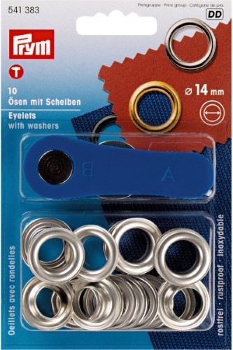 Prym Eyelets with Washers 14mm Silver with tools 10pc