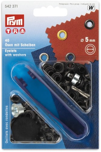 Prym Eyelets with washers 5mm black ozidized with tools 40pc