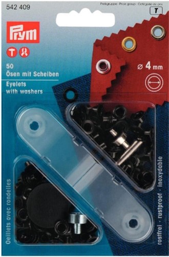 Prym Eyelets with washers 4mm black oxidized with tools 50pc