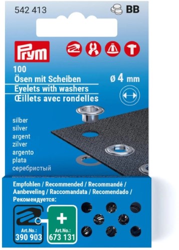 Prym Eyelets with washers 4mm refill silver 100pc
