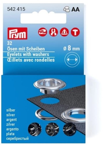Prym Eyelets with washers 8mm refill silver 32pc
