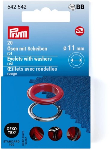 Prym Eyelets with washers 11mm refill red 20pc