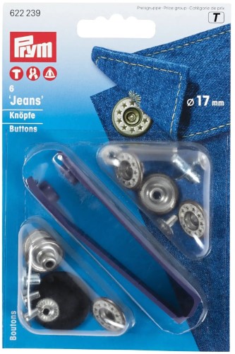 Prym Jeans Buttons with tools 17mm open Stars frosted/antique brass 6pc