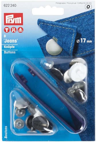 Prym Jeans Buttons with tools 17mm silver 8pc