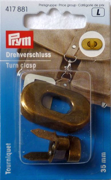 TURN CLASP, 35MM OVAL, ANT BRASS