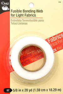 Fusible Bonding Web For Light Fabrics, White 5/8in X 20yds